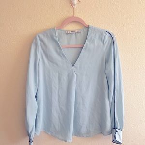 MANGO Light Blue Crewneck Blouse Size S